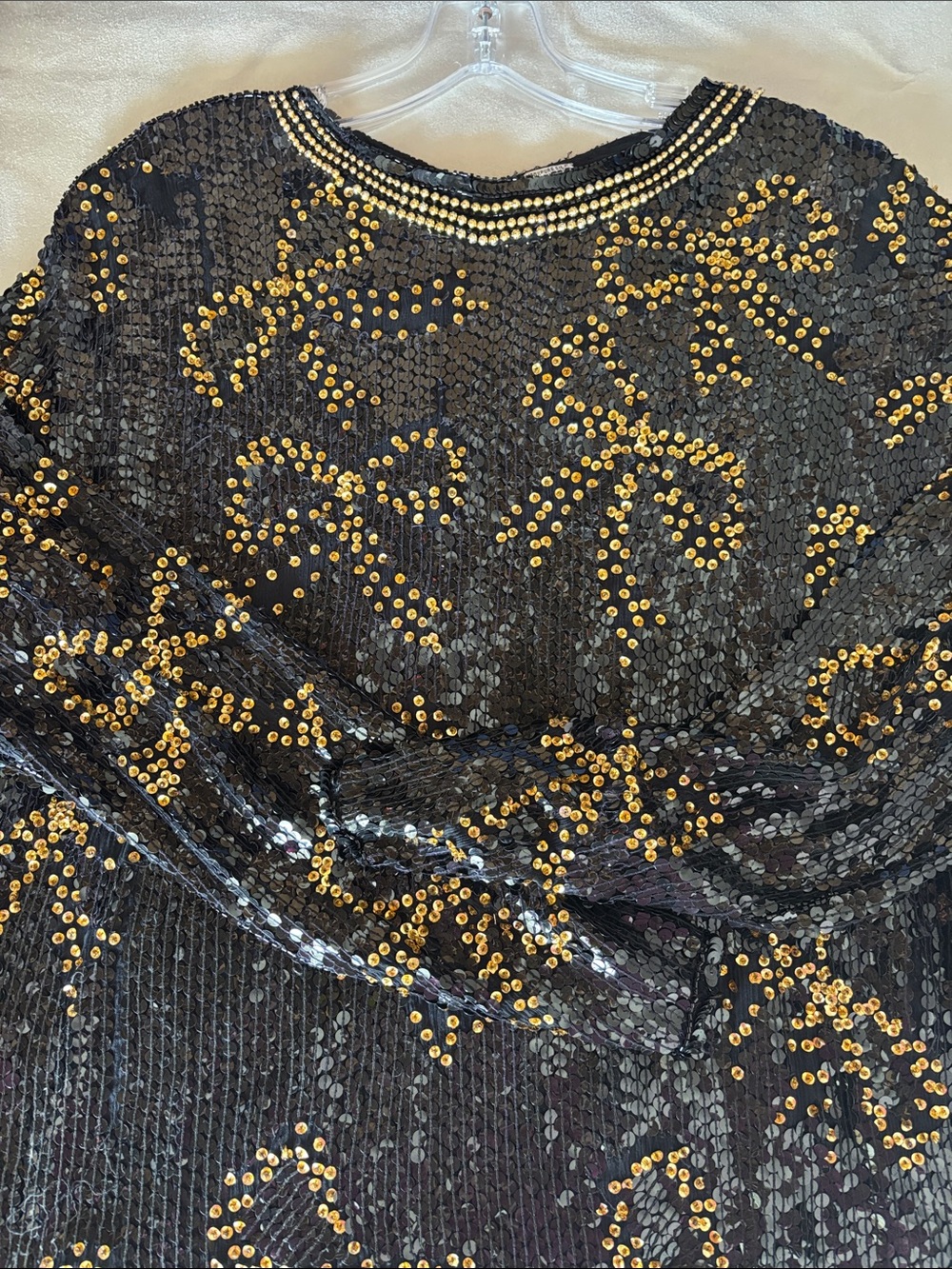 Vintage Black Sequin Blouse with Gold Stud Detailing - Picture 15 of 15